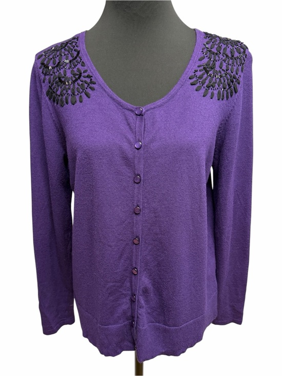SMITH Sweaters - Jaclyn Smith XL Purple Embellished Button Front Cardigan Sweater Rayon Nylon